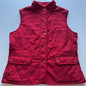 Talbots Women’s Red Soft Shell Embellished Button Casual Quilted Vest Jacket L